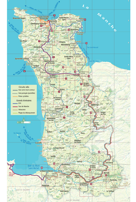 Carte des pistes cyclables dans la Manche Carte des pistes cyclables dans la Manche