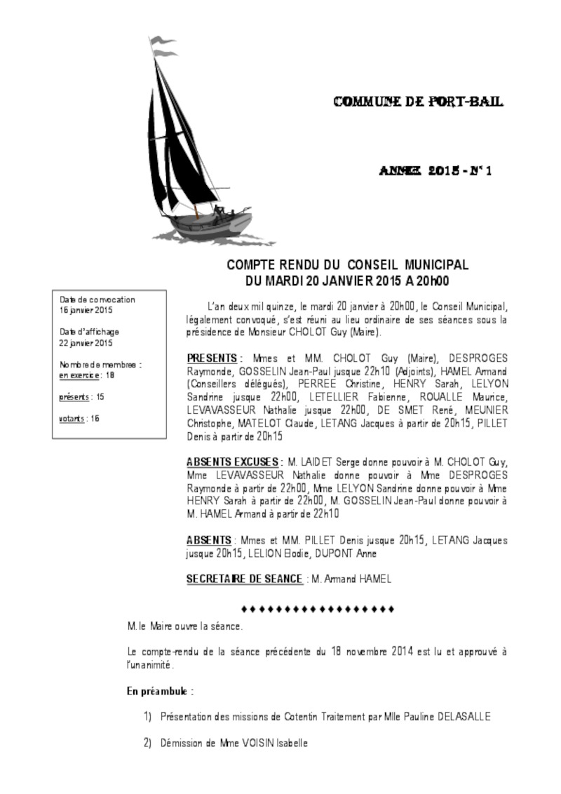 COMPTE RENDU DU CONSEIL MUNICIPAL