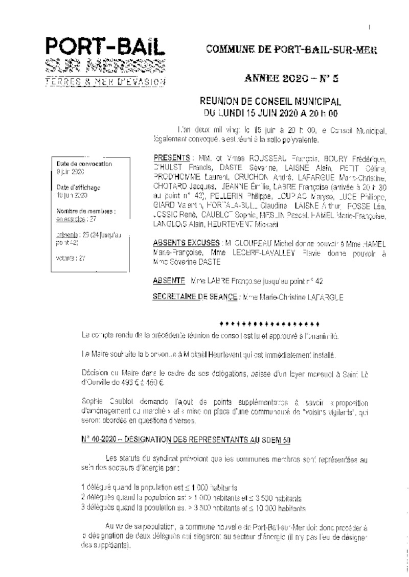 COMPTE RENDU DU CONSEIL MUNICIPAL