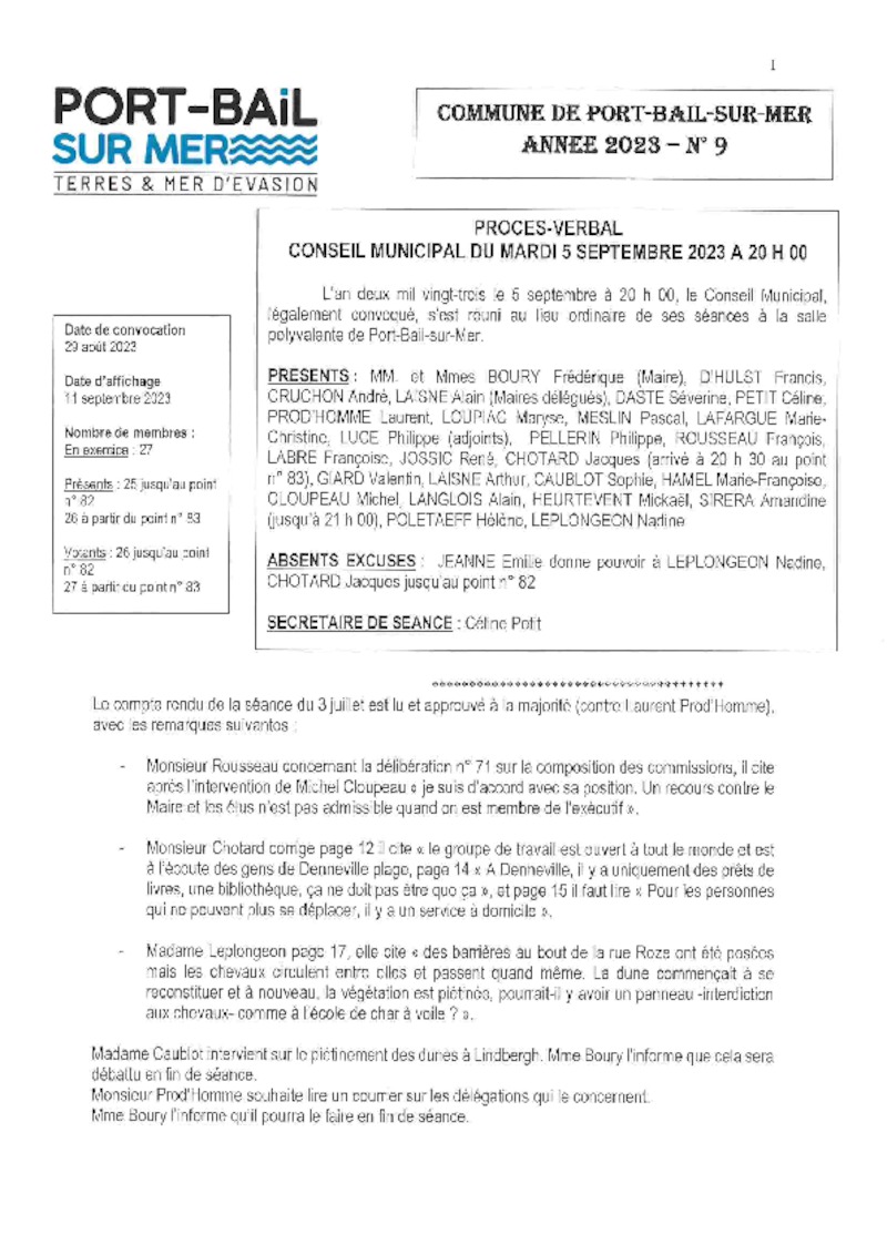 Compte-rendu du Conseil municipal du Mardi 5 septembre 2023