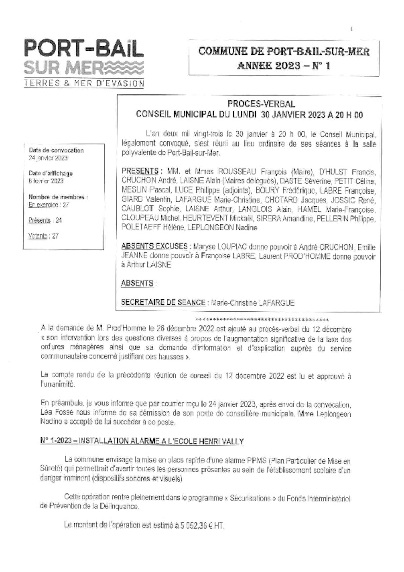 COMPTE RENDU DU CONSEIL MUNICIPAL