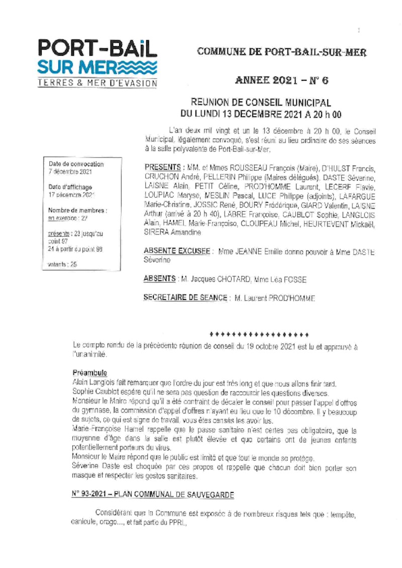 COMPTE RENDU DU CONSEIL MUNICIPAL