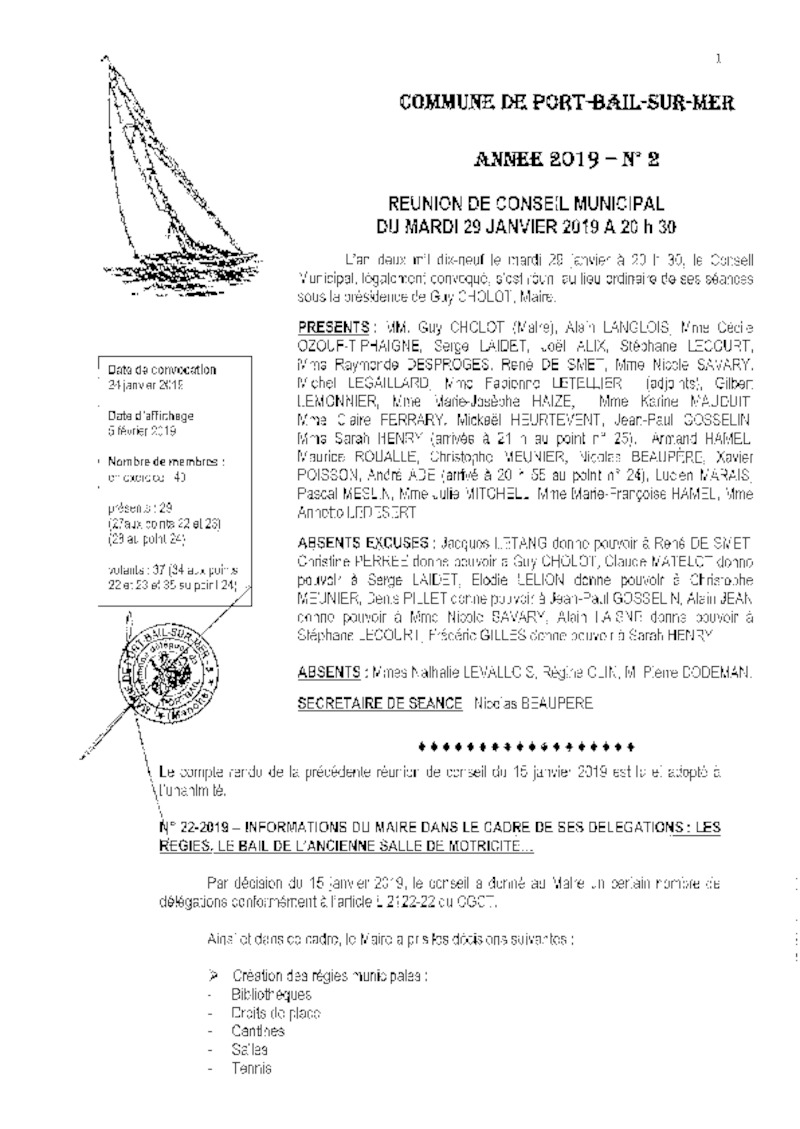 COMPTE RENDU CONSEIL MUNICIPAL DE LA COMMUNE NOUVELLE