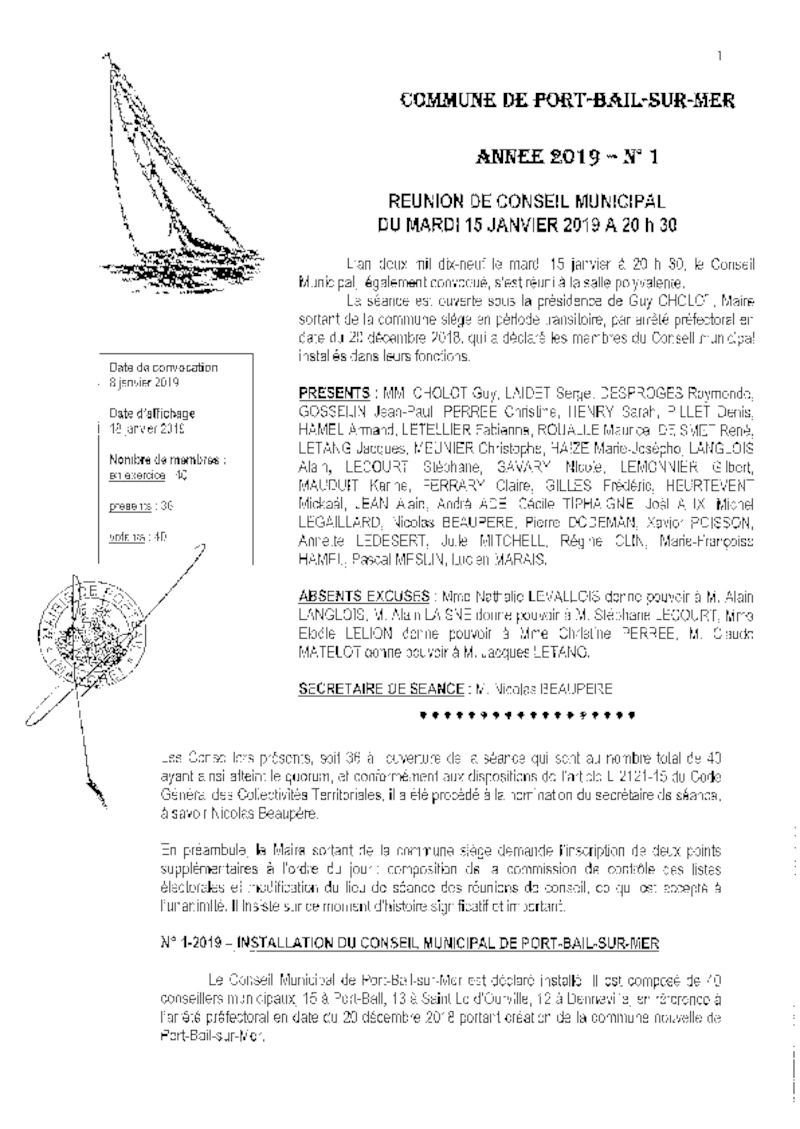 COMPTE RENDU CONSEIL MUNICIPAL DE LA COMMUNE NOUVELLE