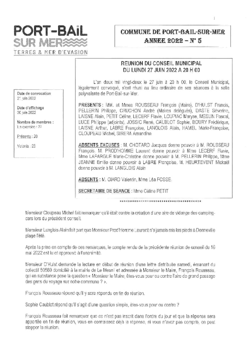 COMPTE RENDU DU CONSEIL MUNICIPAL