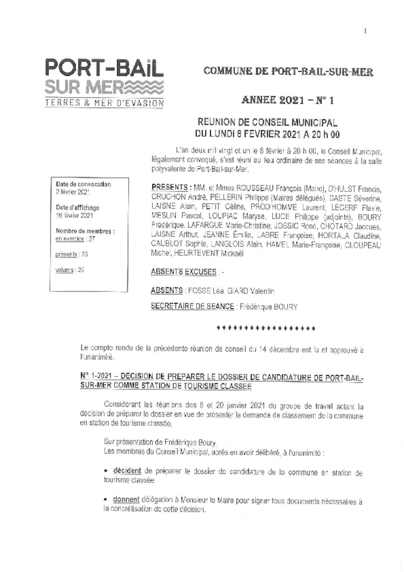 COMPTE RENDU DU CONSEIL MUNICIPAL