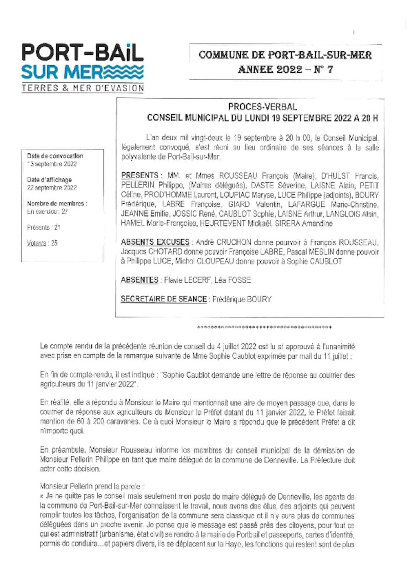 COMPTE RENDU DU CONSEIL MUNICIPAL