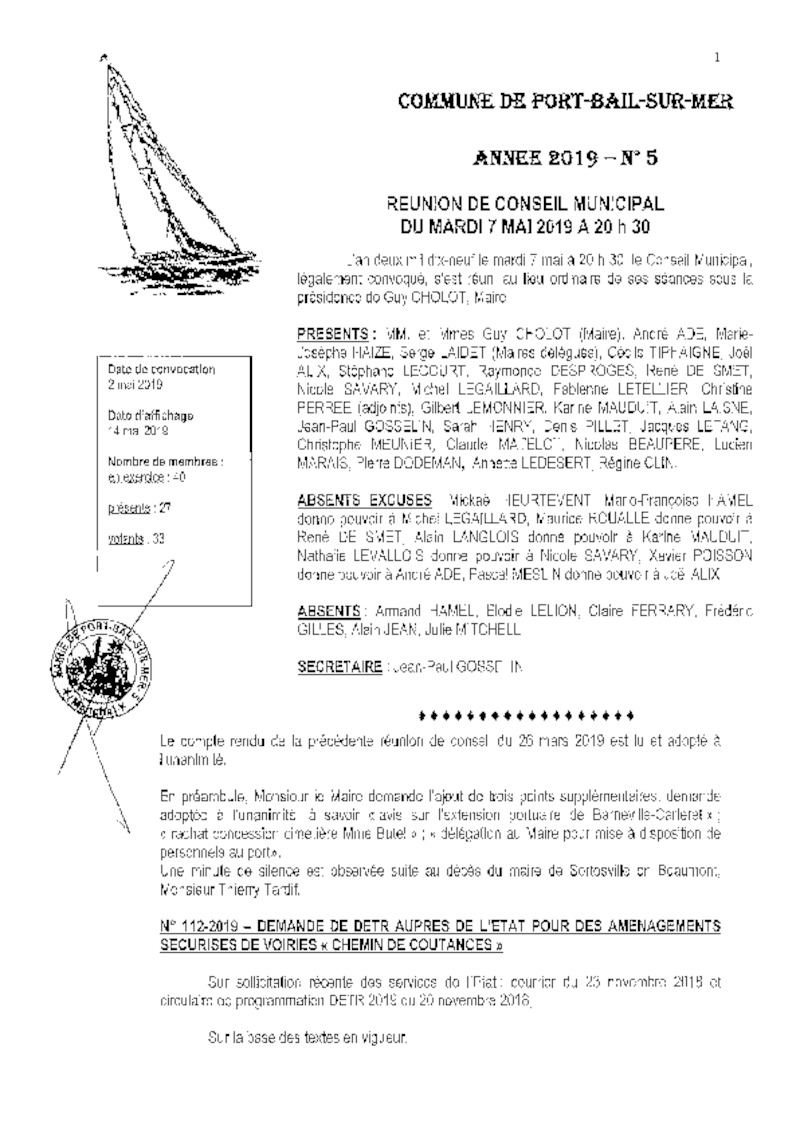 COMPTE RENDU CONSEIL MUNICIPAL