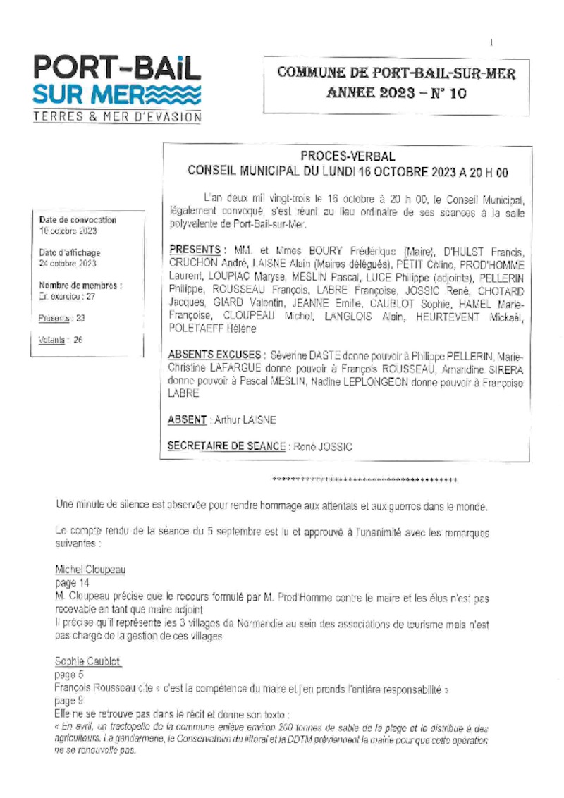 COMPTE RENDU DU CONSEIL MUNICIPAL