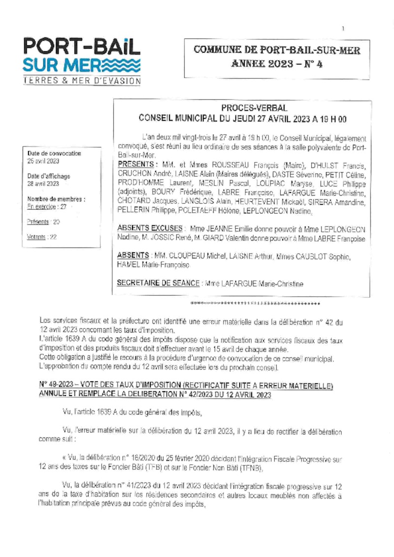 COMPTE RENDU DU CONSEIL MUNICIPAL