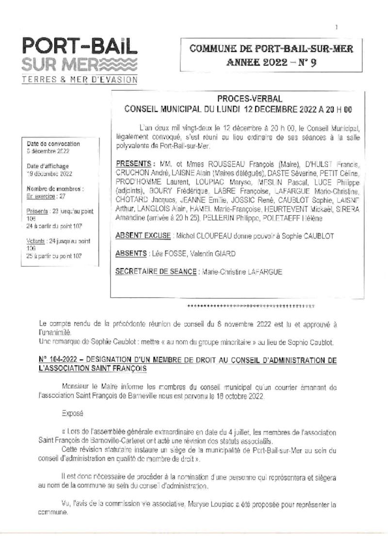 COMPTE RENDU DU CONSEIL MUNICIPAL