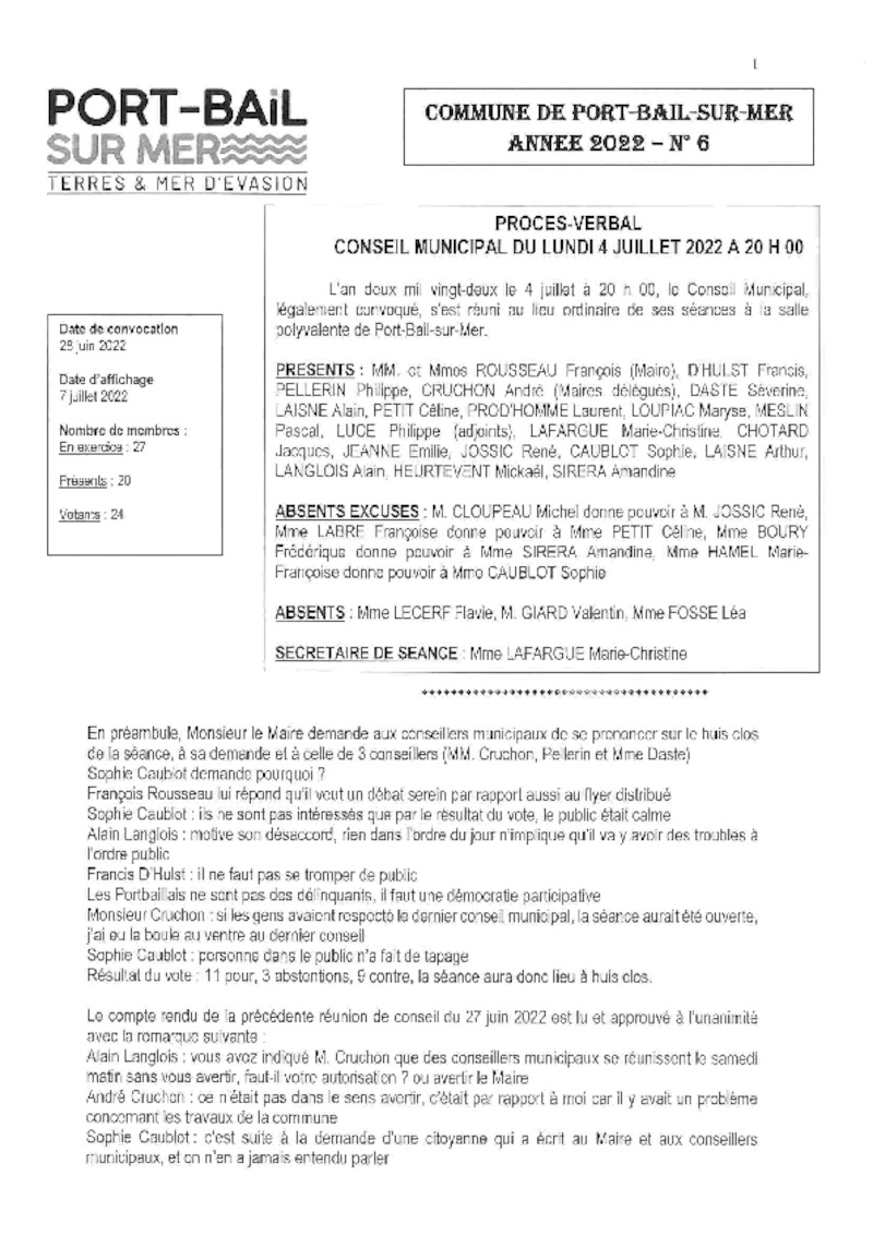 COMPTE RENDU DU CONSEIL MUNICIPAL