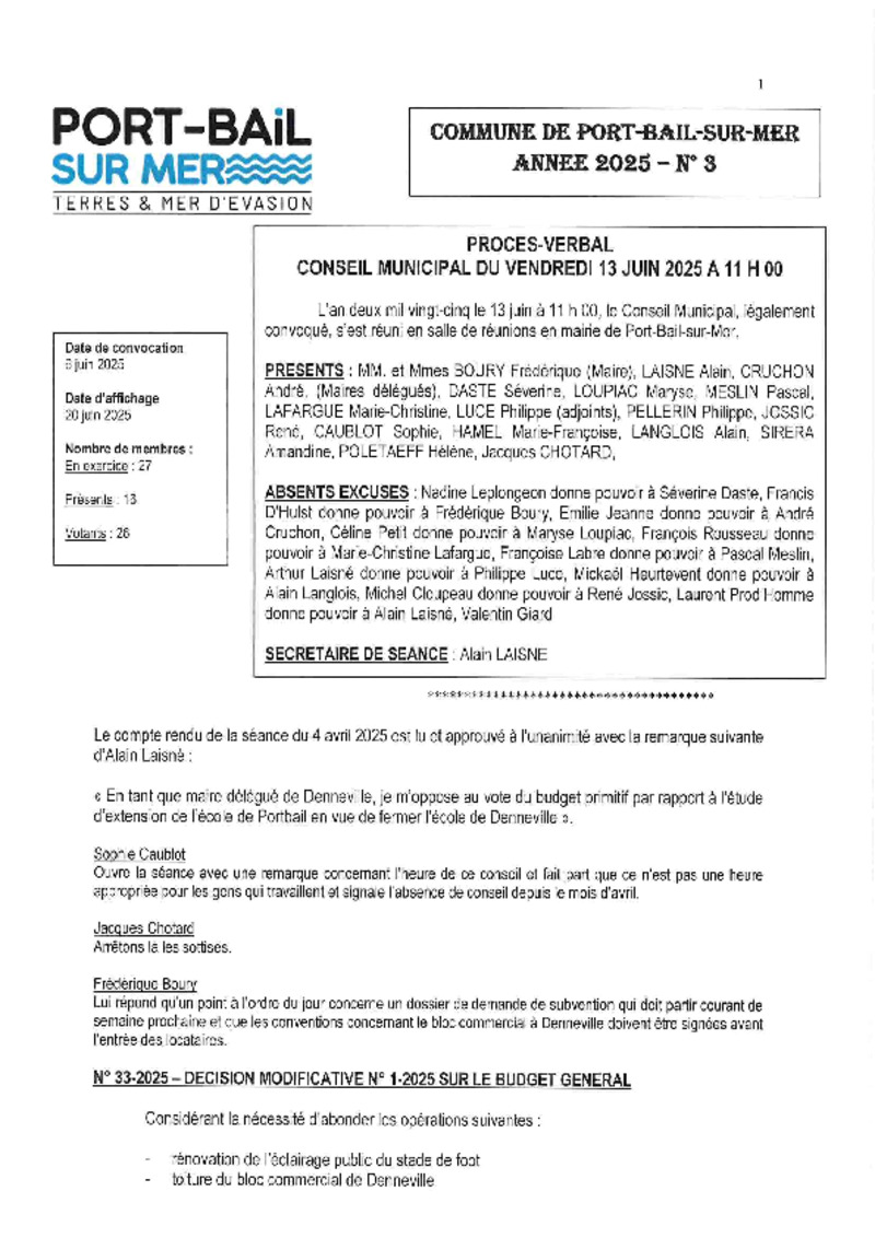 Compte rendu conseil municipal Compte rendu conseil municipal